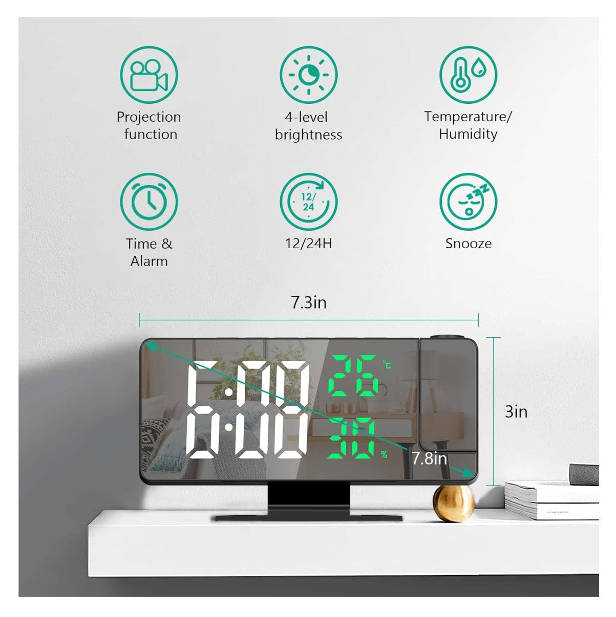 Reloj Despertador De Proyección 180°