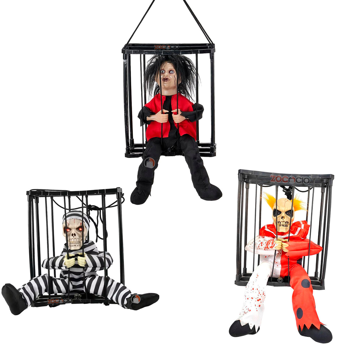 Muñeco De HalloweenJaula Con Luz Y Movim