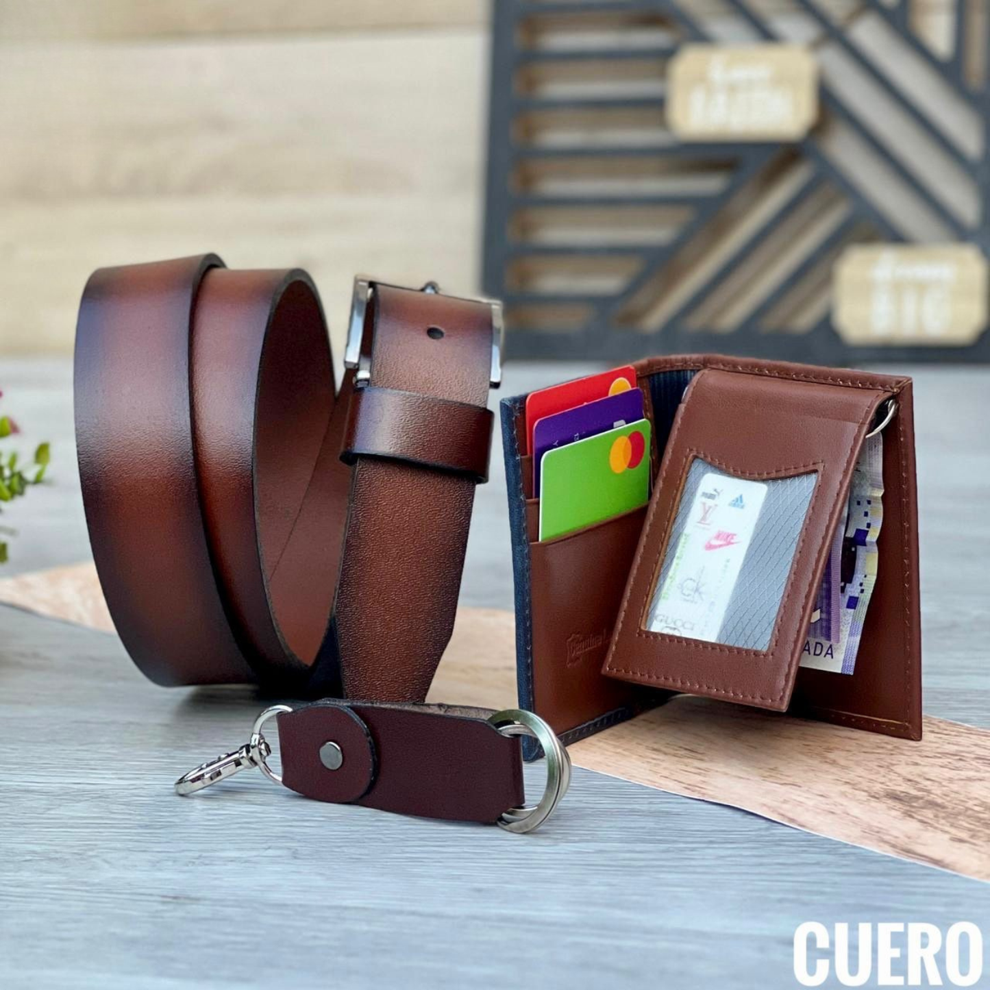 Trío Billetera, Correa y Llavero – Set Elegante para Regalo Masculino