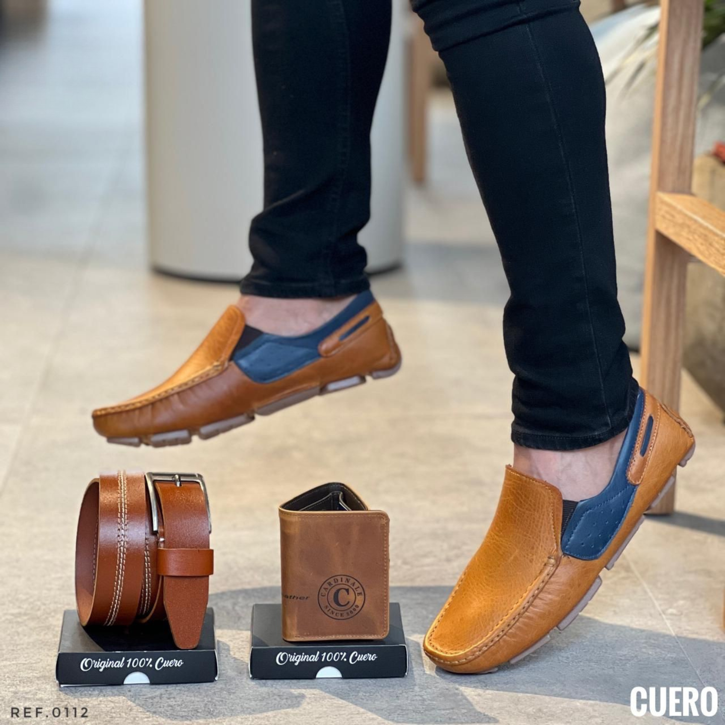 Trío 0112 para Caballero 100% Cuero – Estilo Premium con Diseño Exclusivo