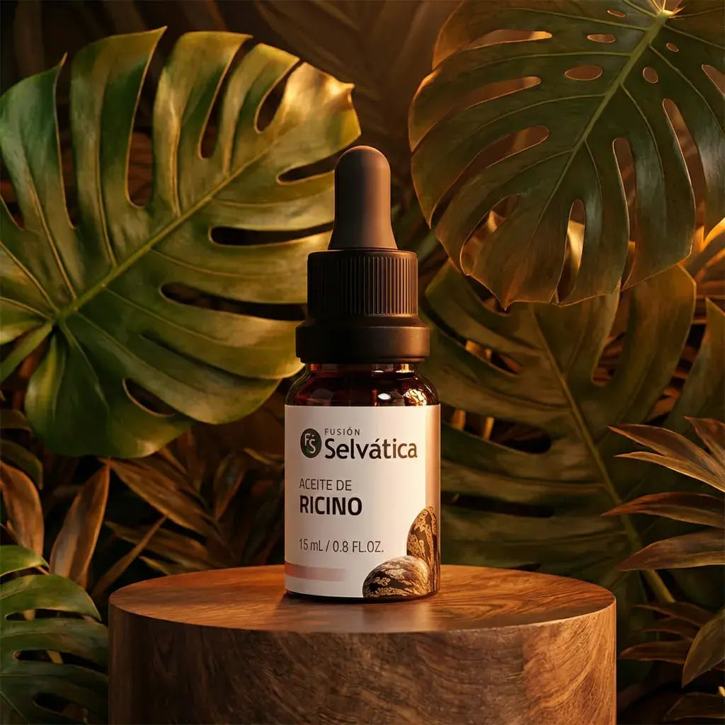 Aceite de ricino natural para hidratar y cuidar piel, cabello, cejas y pestañas, ideal para una rutina de belleza diaria y versátil.