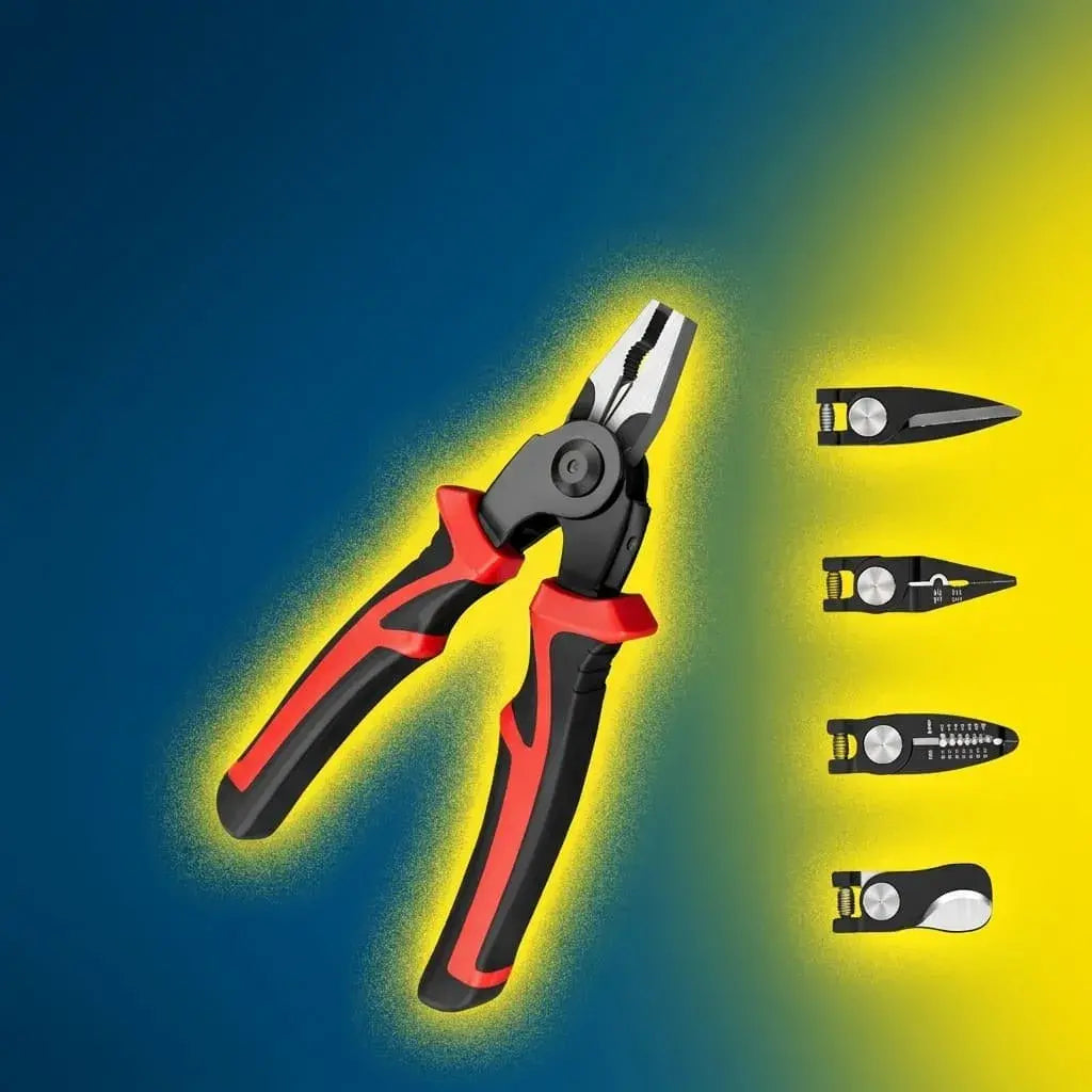 Alicate multifuncional 5 en 1 en acero de alto carbono con mango ergonómico. Ideal para reparaciones, bricolaje, trabajos domésticos y uso práctico en exteriores.