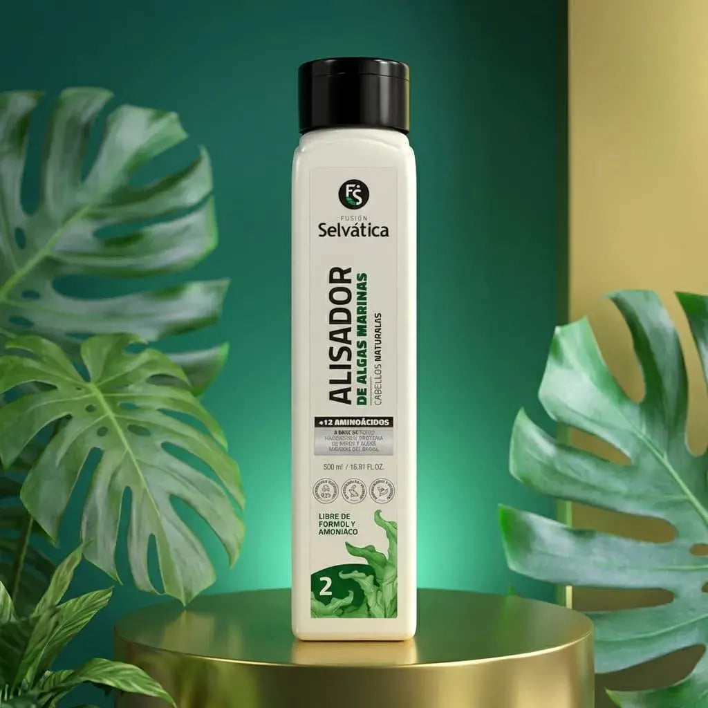 Alisador capilar de algas marinas con alisado progresivo que reduce frizz y volumen, aporta brillo y suavidad, sin formol ni amoníaco.