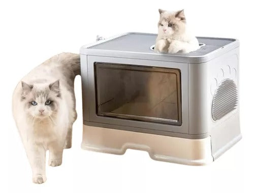 Arenero cerrado para gato grande con tapa ventilada, bandeja retráctil, pala incluida y estructura resistente para mayor higiene y comodidad en el hogar.