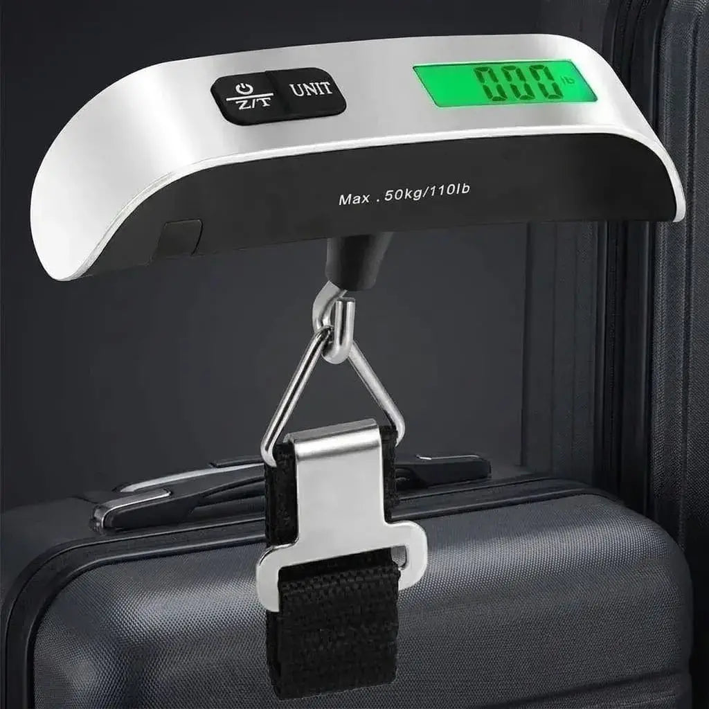 Báscula Digital Portátil para Equipaje. Pesa maletas, bolsos y cargas antes de viajar con pantalla digital clara, diseño compacto y uso fácil.