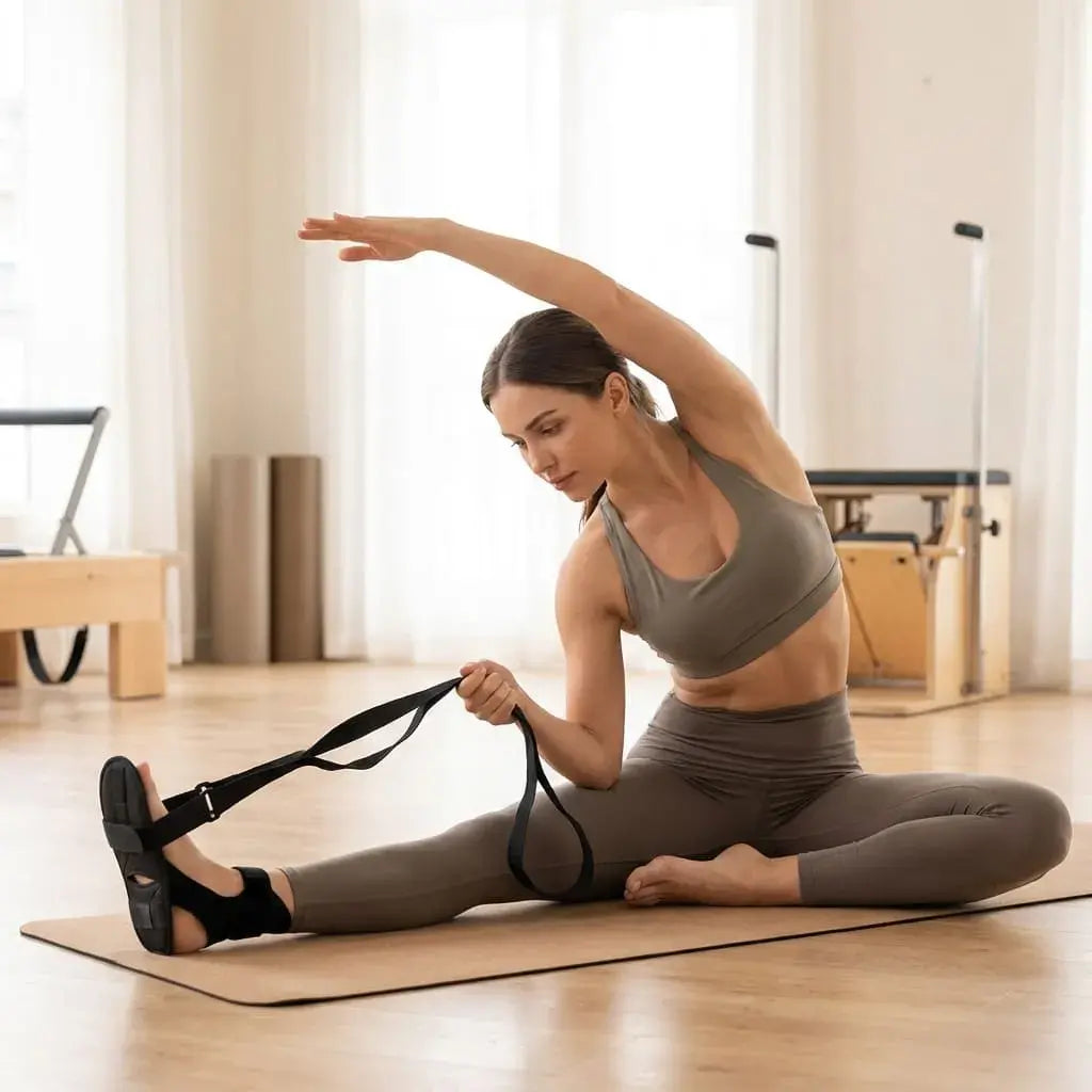 Banda de resistencia elástica ideal para yoga, pilates y entrenamiento en casa. Ligera, práctica y fácil de transportar.