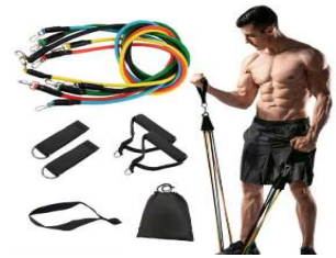 Set de bandas de resistencia 11 piezas con accesorios. Ideal para entrenar en casa, tonificar y mejorar fuerza de forma práctica.