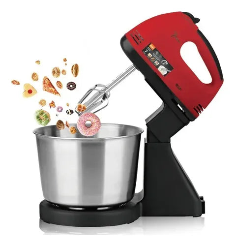 Batidora de pie RAF 250W con bowl de 2L y 7 velocidades. Ideal para mezclar, batir y amasar con resultados uniformes en cocina y repostería.