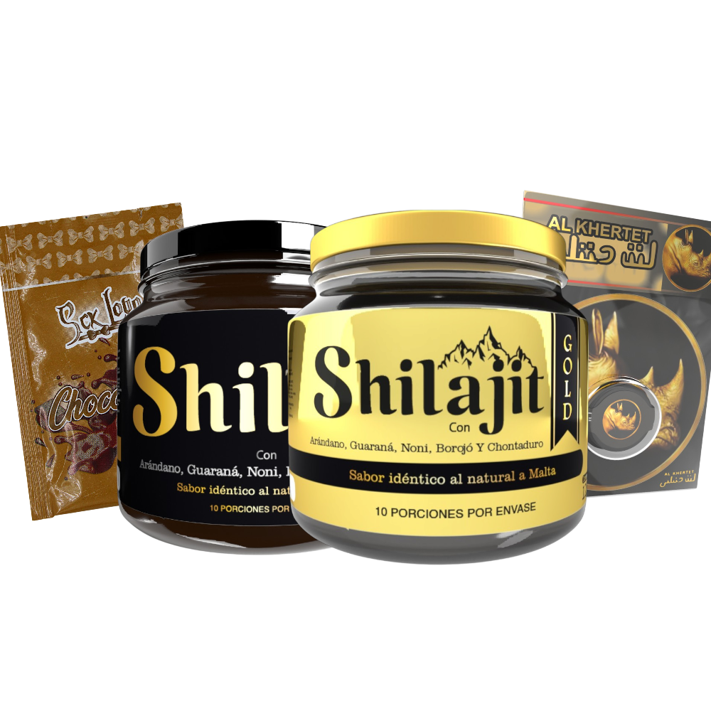 Combo shilajit original y gold con crema y gel íntimo, apoyo natural para bienestar y vitalidad diaria.