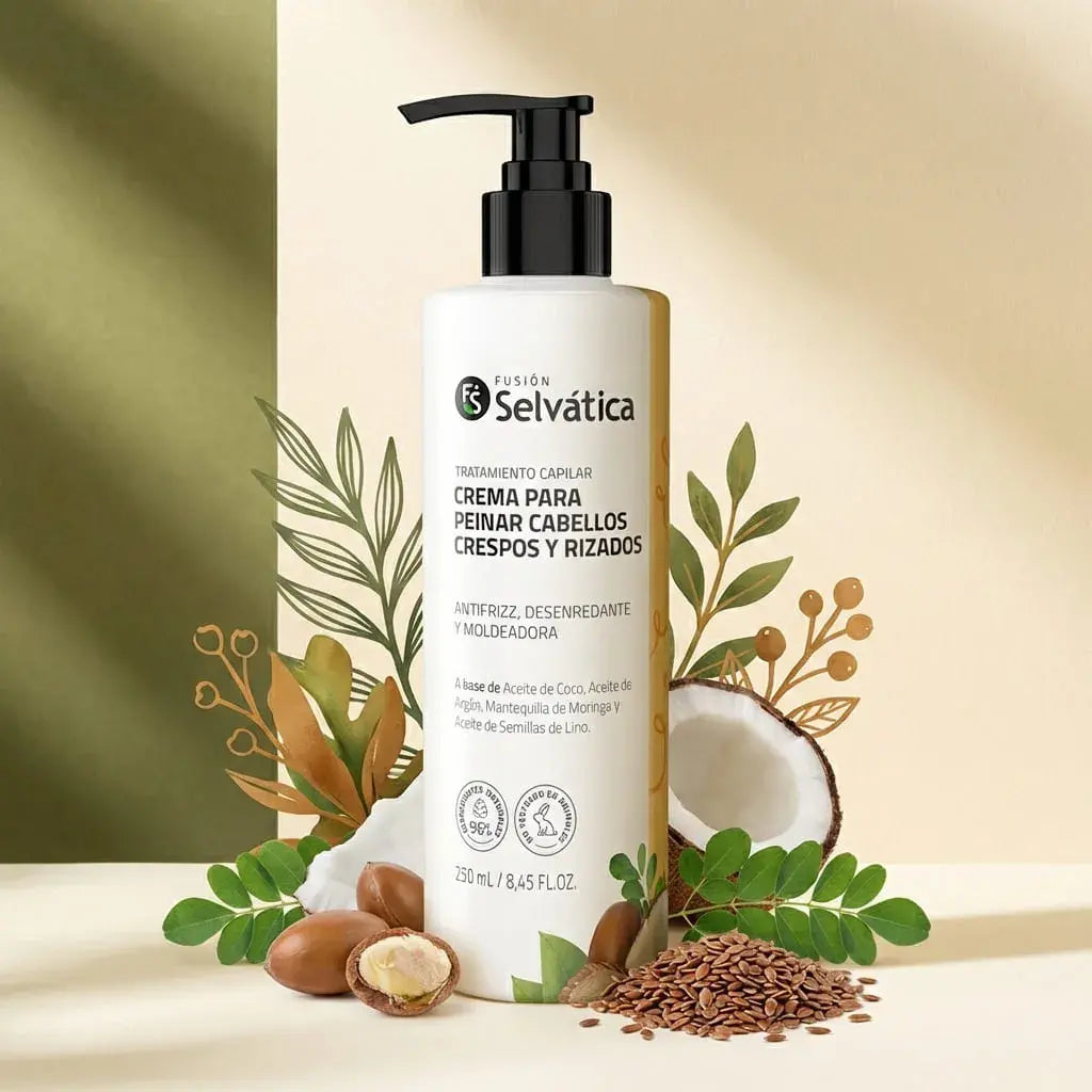 Crema de peinar para cabello rizado, crespo y afro. Ayuda a definir rizos, hidratar profundamente y controlar el frizz con aceites y mantecas vegetales. Ideal para uso diario.
