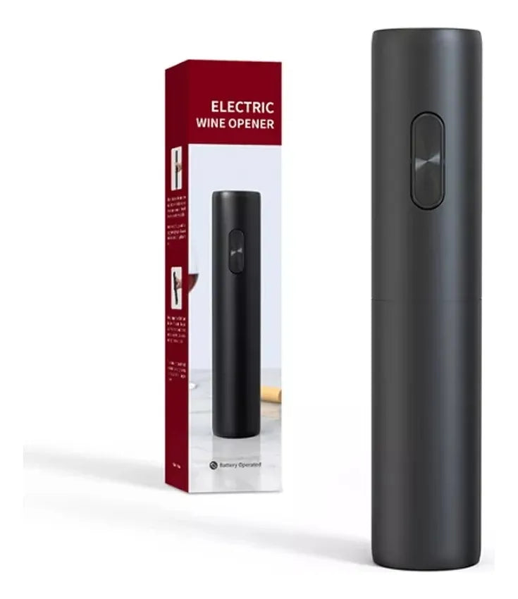 Descorchador eléctrico de vino a pilas con doble botón, apertura automática, diseño ergonómico y uso portátil para botellas de vino. No incluye baterías.
