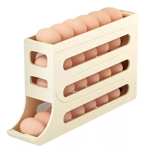 Dispensador Organizador de Huevos x 30 para refrigerador, fabricado en plástico resistente con diseño rectangular apilable para ahorrar espacio y mantener la nevera ordenada.