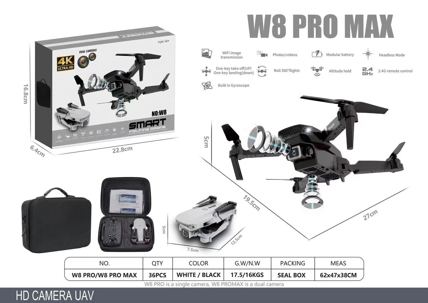 Compra dron con doble cámara 4K, control remoto estable, batería de larga duración y maletín incluido, ideal para grabación aérea profesional.
