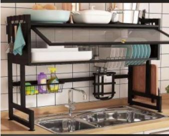 Escurridor de loza con tapa de 65 cm para cocina, ideal para organizar platos sobre el fregadero y mantener la encimera limpia y ordenada.