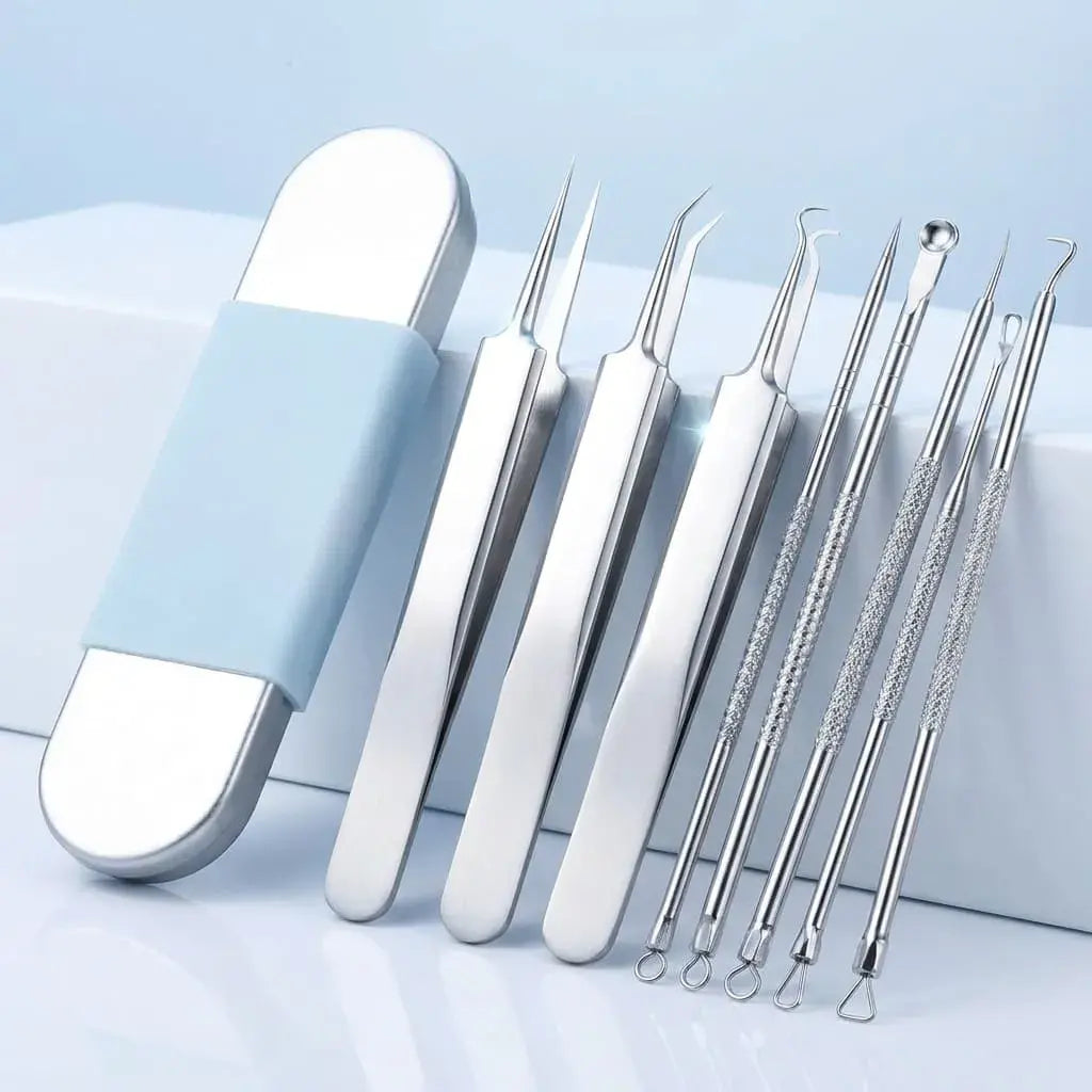 Extractor de espinillas DROPS en acero inoxidable, ideal para puntos negros, limpieza facial, cuidado de la piel y rutina de aseo personal.