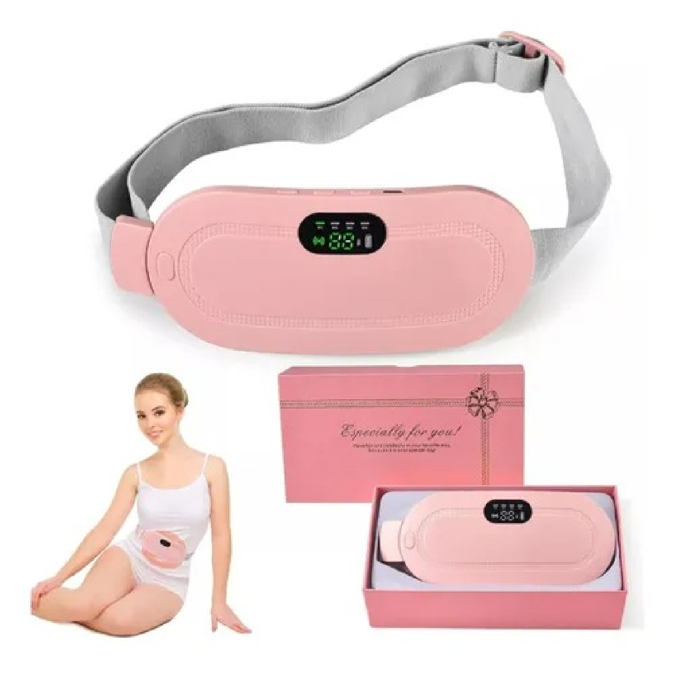 Faja térmica con masaje y pantalla digital, ajustable y cómoda para uso diario en zona abdominal y lumbar.