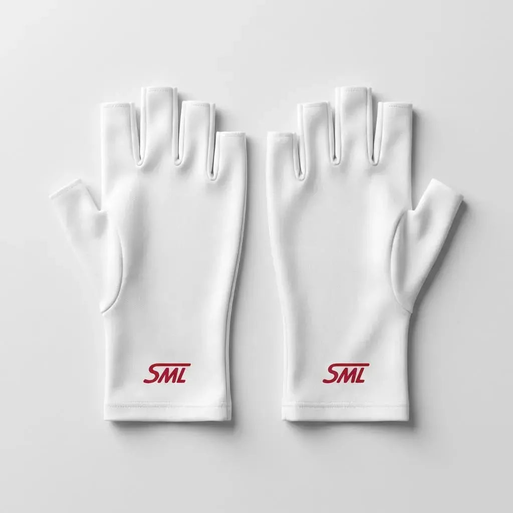 Guantes reutilizables para protección de luz UV en manicura. Ideales para esmalte en gel y lámparas UV. Cómodos, resistentes y prácticos.