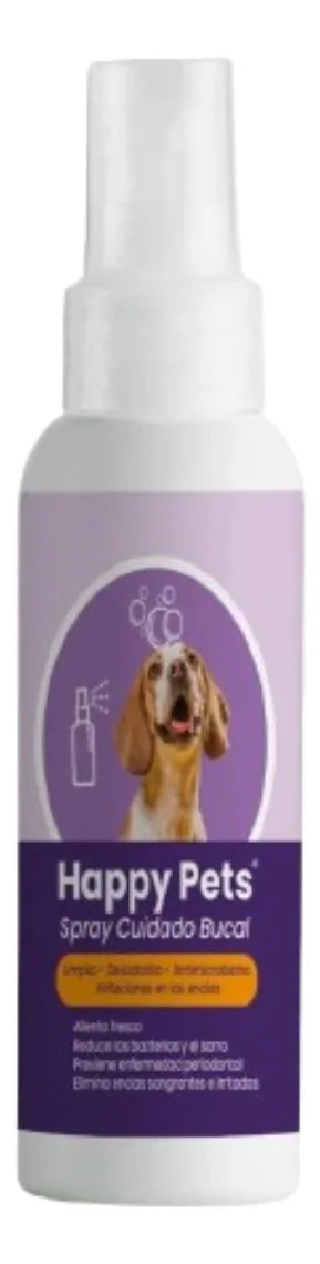 Happy Pets cuidado bucal líquido para perros y gatos. Se agrega al agua para apoyar la higiene oral diaria, aliento fresco y control del sarro sin cepillado.