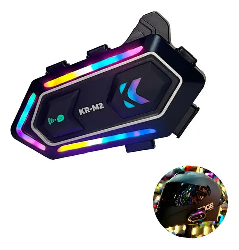Intercomunicador Bluetooth M2 para casco de moto con Bluetooth 5.3, llamadas manos libres, música, GPS, asistente de voz, IPX6, luz RGB, intercom hasta 1000 m y autonomía de hasta 32 horas.