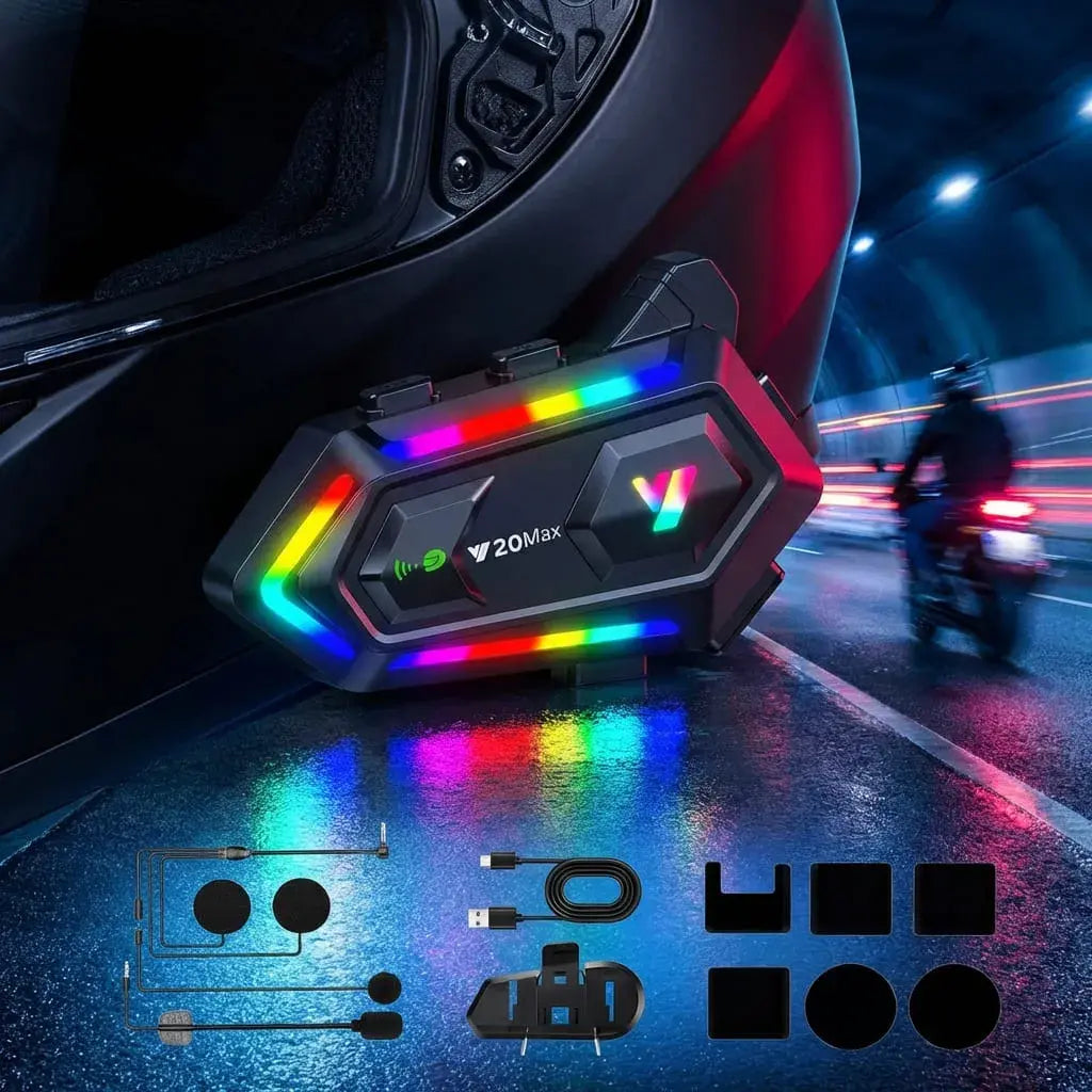 Intercomunicador Bluetooth Y20 Max para casco de motocicleta, ideal para llamadas, música, navegación y comunicación durante tus recorridos.