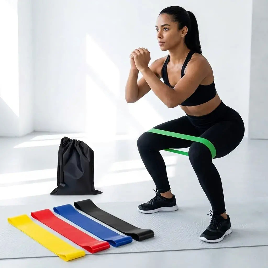 Kit Bandas Elásticas DROPS para ejercicio, fuerza y resistencia. Ideal para entrenamiento funcional, rutinas en casa, gimnasio, viajes y acondicionamiento físico.