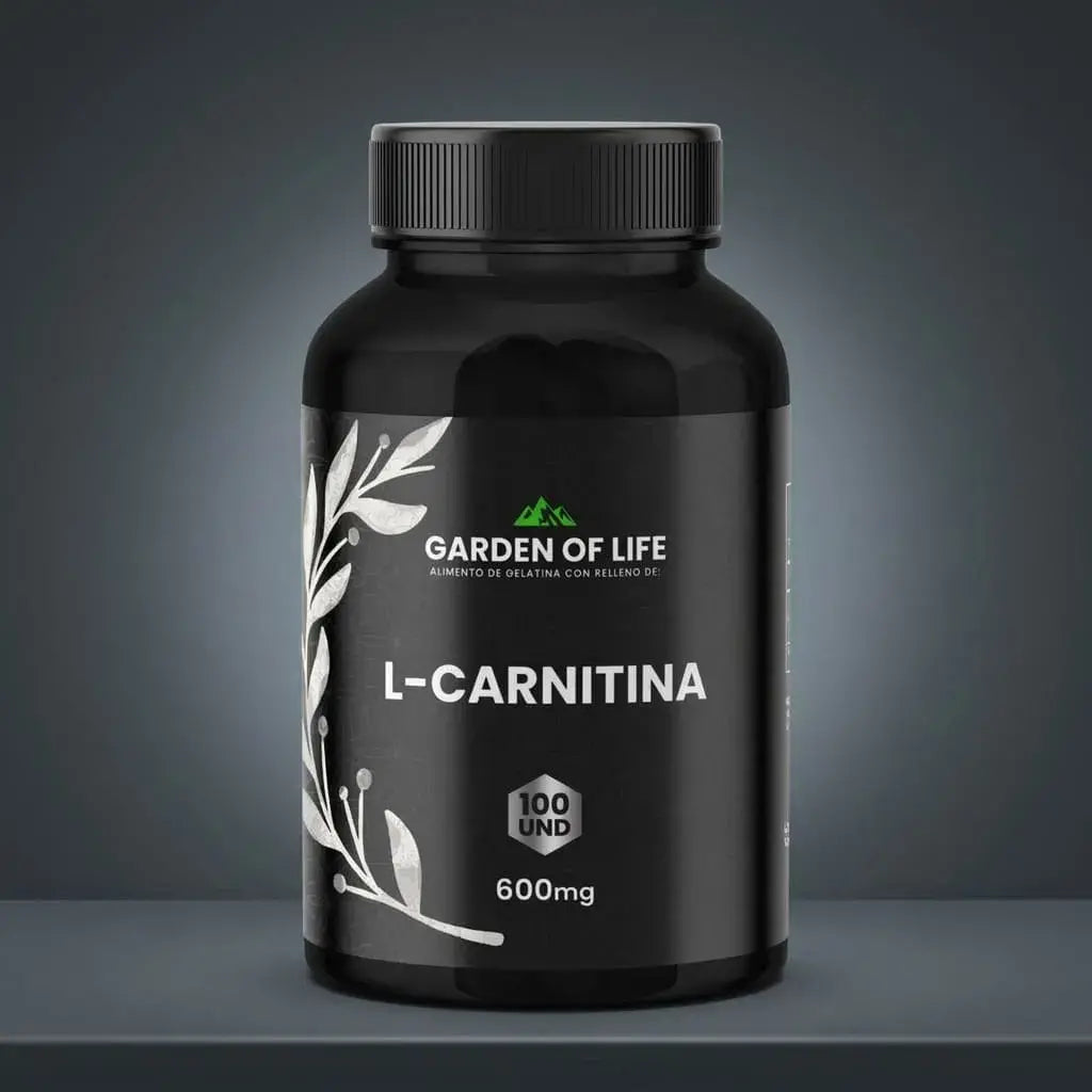 L-Carnitina 600 mg en cápsulas, frasco oscuro de 360 cc con termosellado de seguridad. Complemento para energía, rendimiento físico, recuperación muscular y bienestar metabólico.