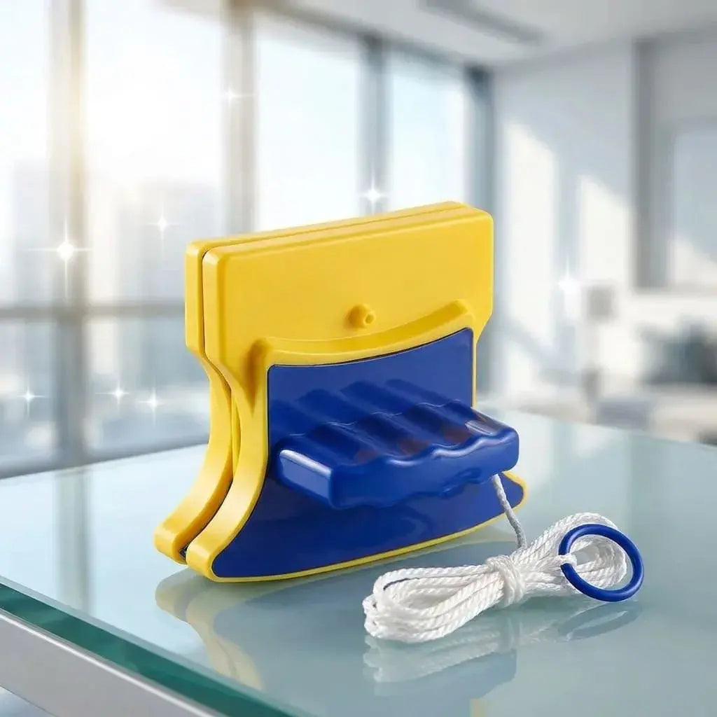 Limpiador magnético doble para vidrios hasta 8 mm, ideal para limpiar ventanas, puertas de vidrio y mamparas por ambos lados de forma práctica y segura.