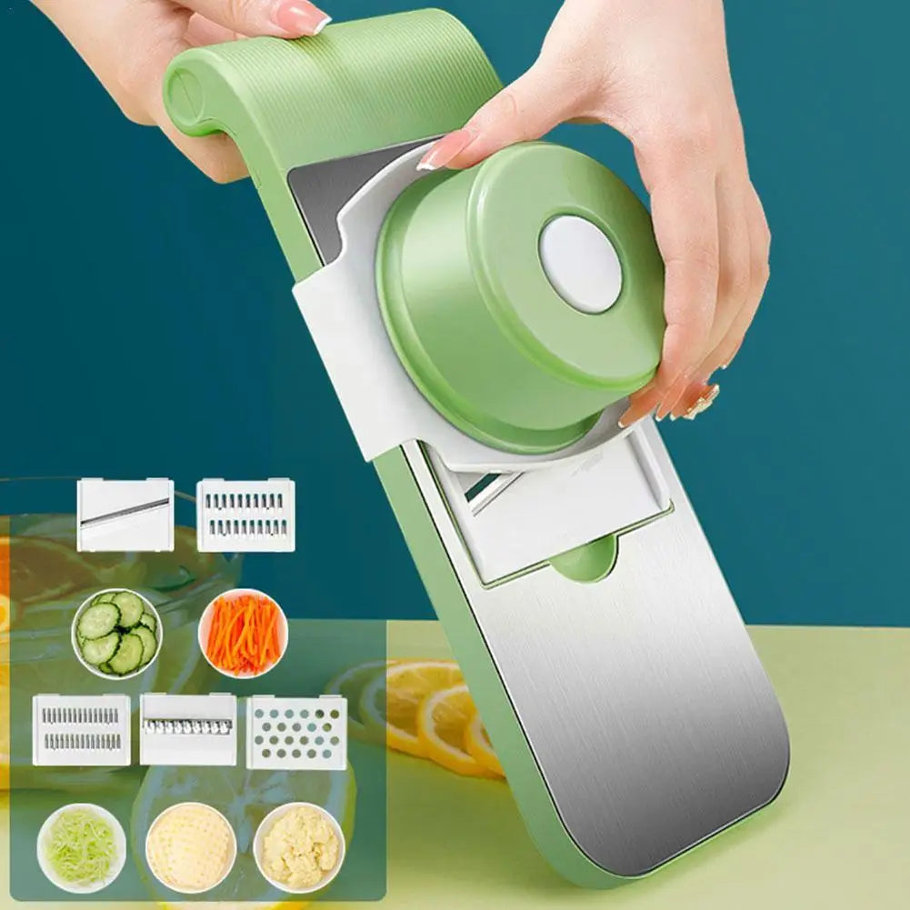 Cortador de verduras 5 en 1 que pica, ralla y rebana rápido. Ideal para cocinar fácil, ahorrar tiempo y mantener orden en la cocina