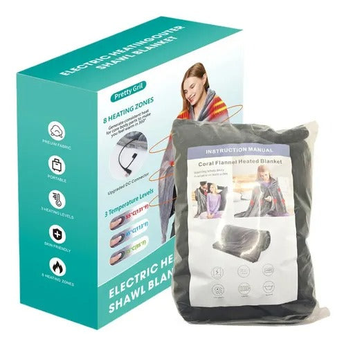 Manta cobija térmica eléctrica con calentamiento rápido, 3 niveles de temperatura, 8 zonas de calefacción y protección contra sobrecalentamiento para cama, sofá u oficina.