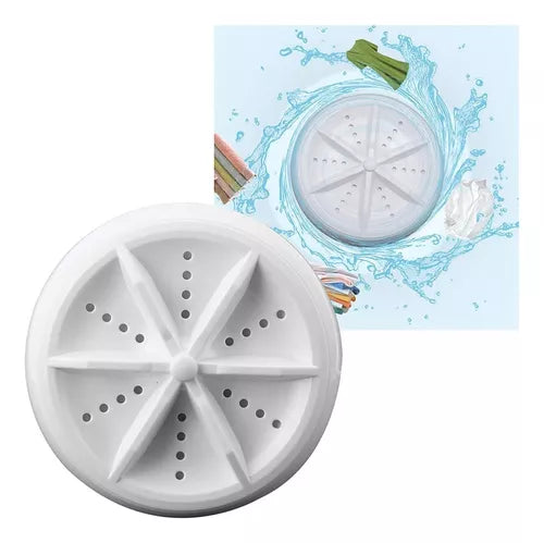 Mini lavadora ultrasónica portátil USB con turbina automática, apagado de 30 minutos, carcasa ABS, capacidad hasta 2.2 lb y uso ideal para prendas pequeñas, delicadas y viajes.
