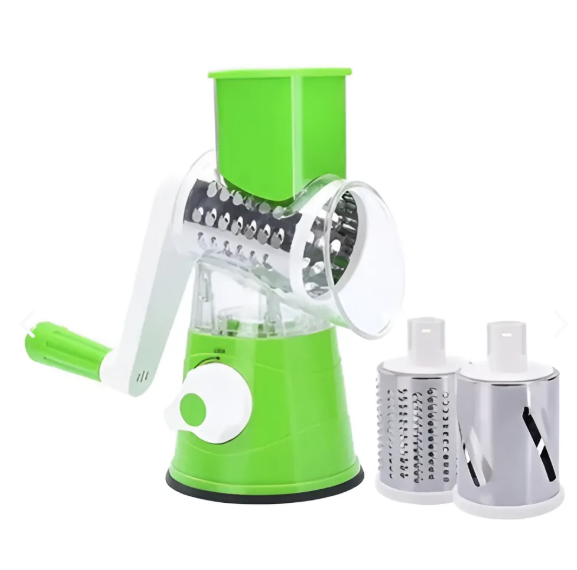 Molino de vegetales 3 en 1 que ralla, corta y tritura. Herramienta práctica de cocina con cuchillas de acero inoxidable fácil de usar y limpiar.