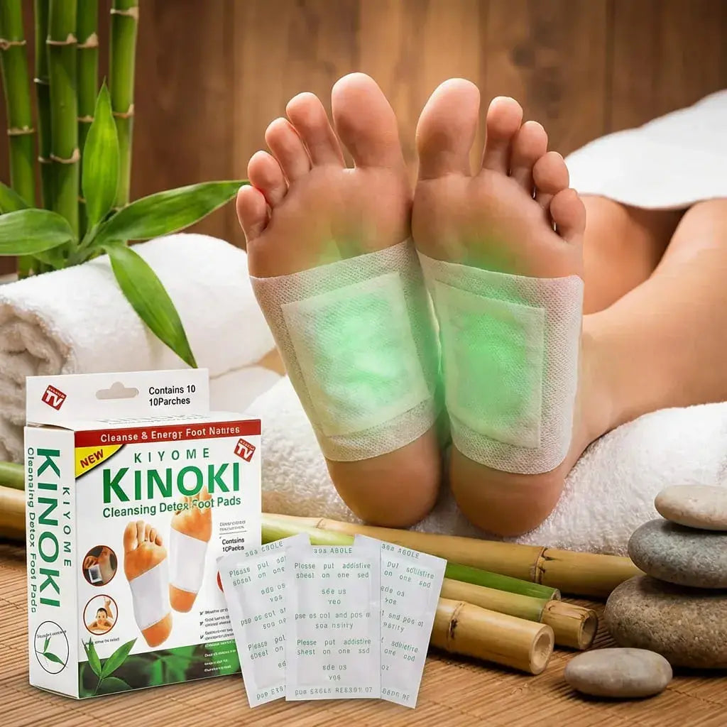Parches detox Kinoki de uso nocturno para pies. Acompañan el descanso y promueven sensación de bienestar y relajación al despertar.