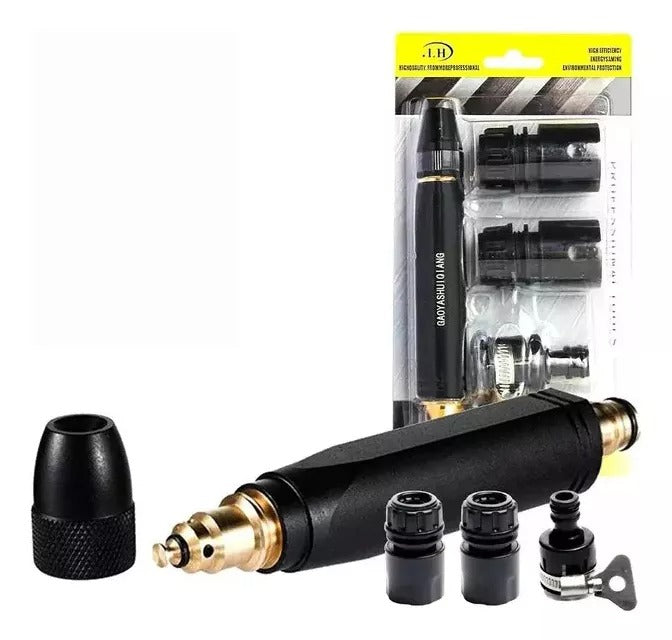 Pistola de agua alta presión para manguera con boquilla ajustable, conector 3/4 y cuerpo en aluminio. Ideal para lavar, regar y limpiar en casa.