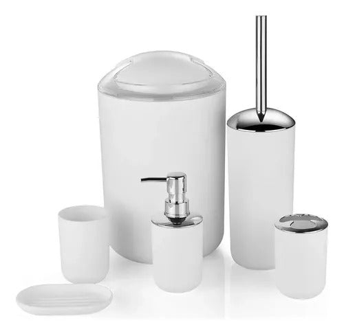 Set organizador de baño de 6 piezas en plástico resistente a la humedad, ideal para lavamanos, encimera, cepillos, jabón líquido, jabonera y artículos de higiene personal.