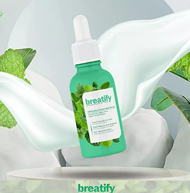 Spray bucal refrescante Breathify que ayuda a eliminar el mal aliento y mantener una sensación de frescura inmediata y duradera.