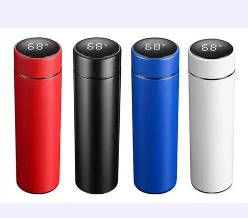 Termo inteligente LED de 500 ml en acero inoxidable 304, con medidor de temperatura, doble pared al vacío, diseño hermético y conservación de frío o calor hasta 12 horas.