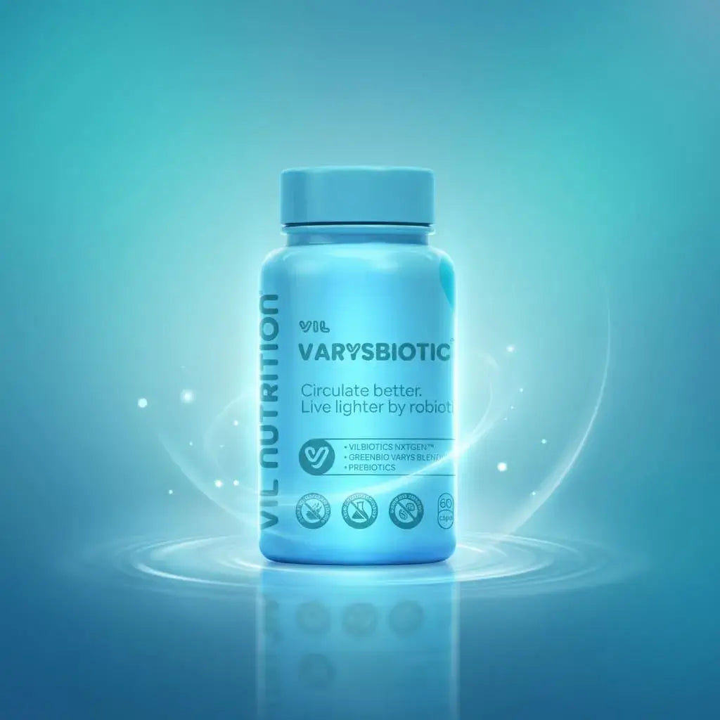 Cápsulas probióticas veganas con extractos naturales que apoyan la circulación venosa y la sensación de piernas livianas desde el intestino.