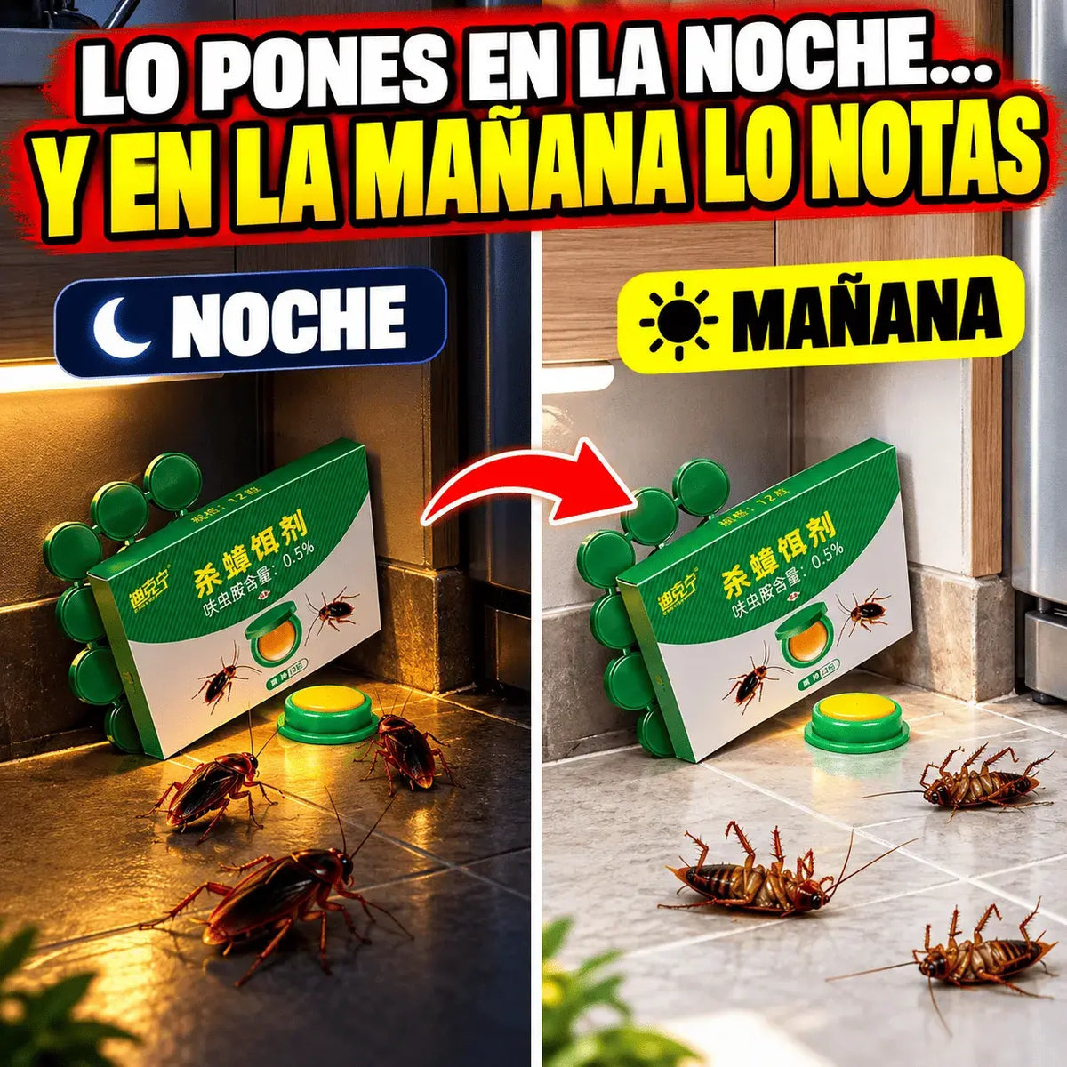 Cebo Matacucarachas en Cápsulas Listo para Usar – Elimina Cucarachas desde el Nido, Bajo Olor, Para Cocina, Baño y Alacenas
