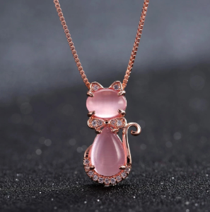Collar de gato de cuarzo rosa