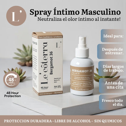 Spray desodorante íntimo Le’côterra frescura duradera controla olores y brinda sensación de limpieza cuidado diario suave y práctico