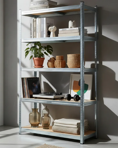 Estante Rack 5 Niveles Gris Para Espacios Desordenados, Organización Resistente Y Ahorro De Espacio En Hogar U Oficina