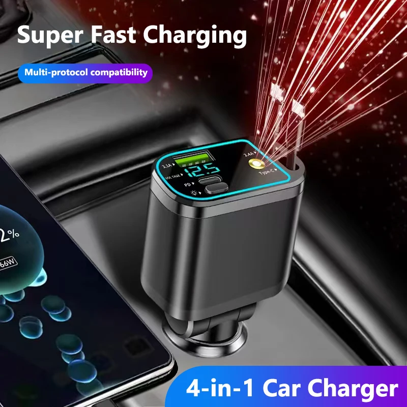 Cargador de Celular para Carro 4 en 1 con Proyector, Carga Rápida y Uso Práctico en Viajes