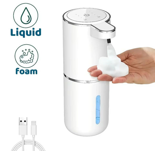 Dispensador automático de jabón 400 ml recargable en ABS, con sensor sin contacto, ajuste de niveles y diseño compacto para baño, cocina, oficina o negocio.