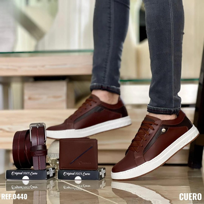 Trío Bolichero para Caballero 100% Cuero – Estilo Clásico Premium con Acabado Elegante