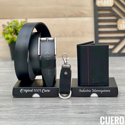 Trío Billetera, Correa y Llavero – Set Elegante para Regalo Masculino
