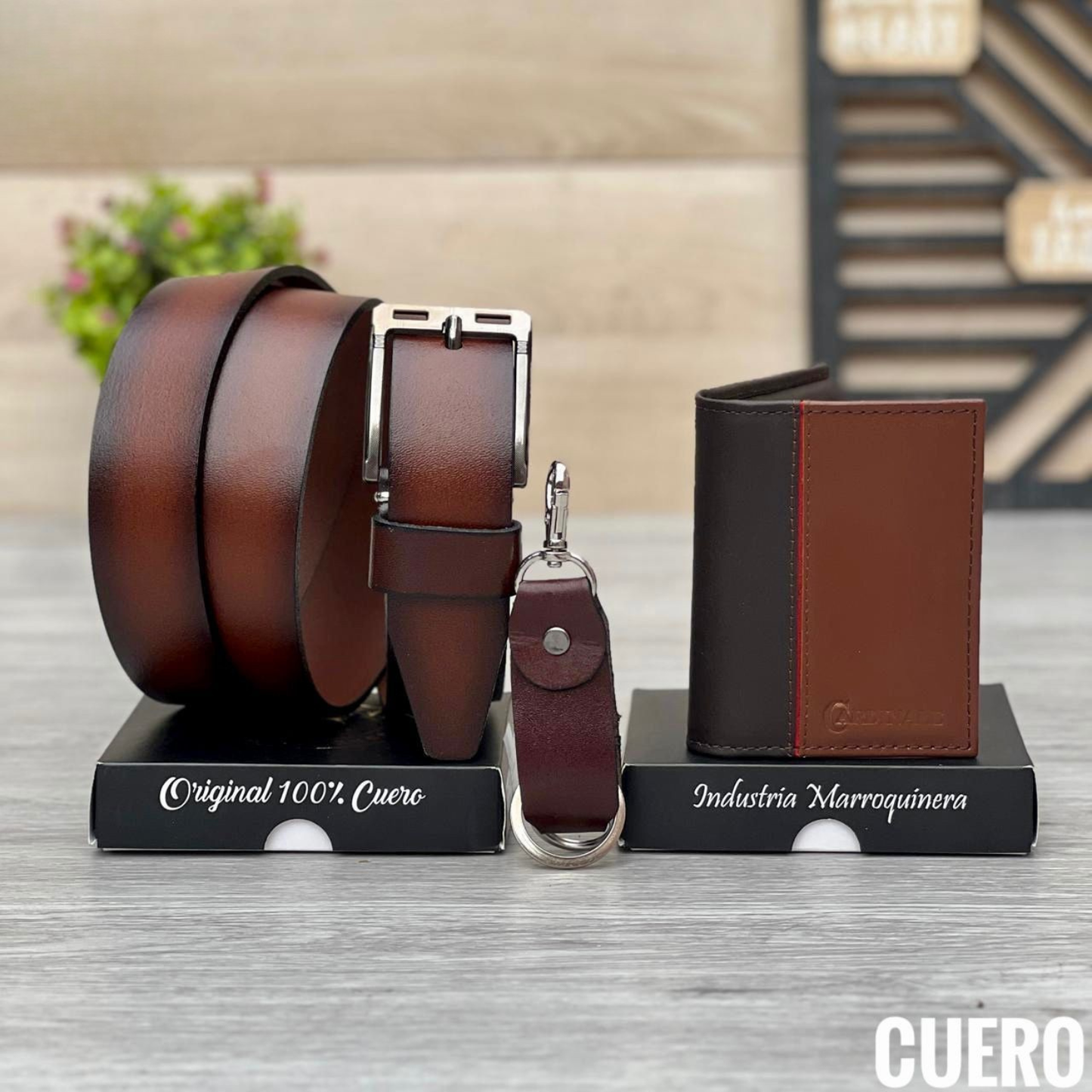 Trío Billetera, Correa y Llavero – Set Elegante para Regalo Masculino
