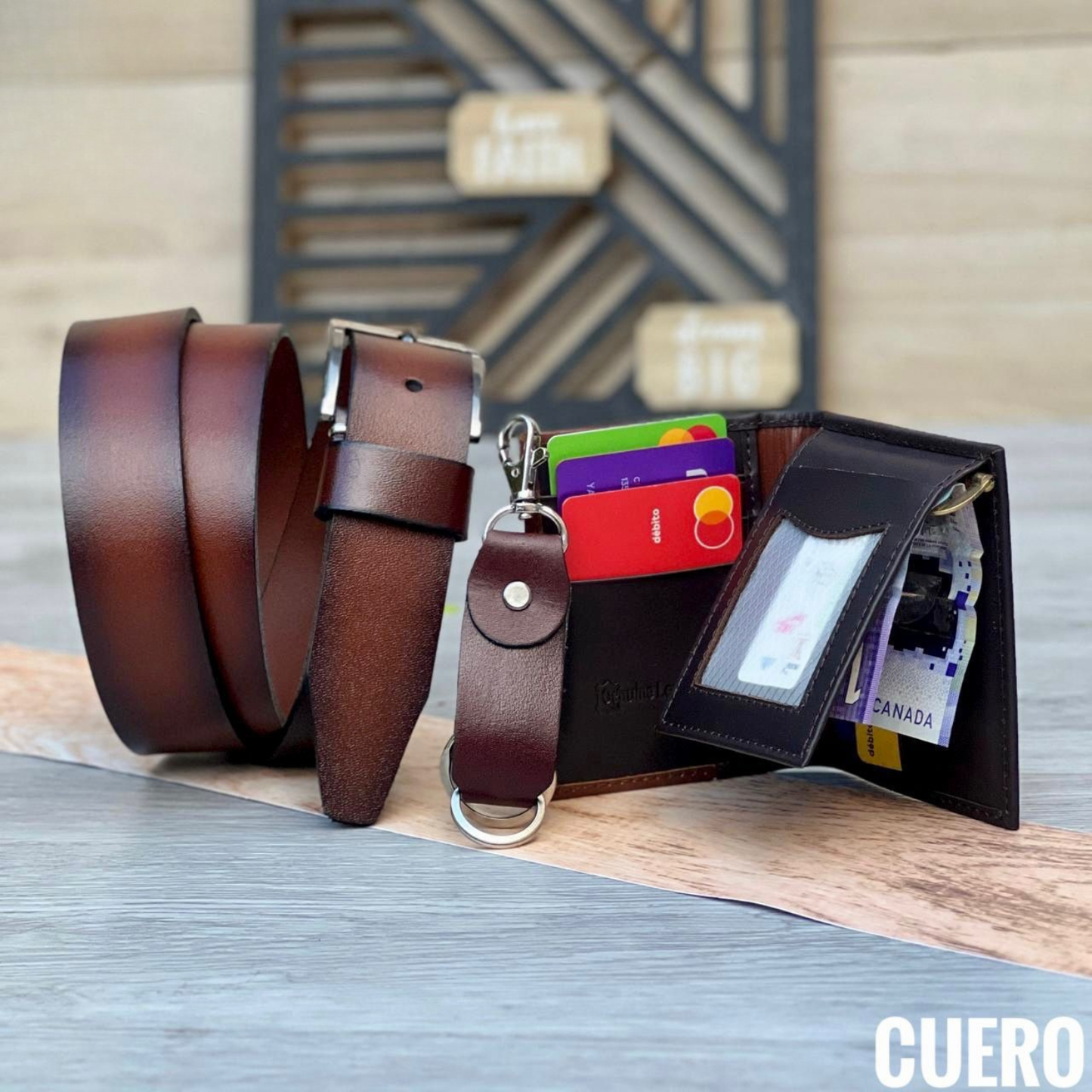 Trío Billetera, Correa y Llavero – Set Elegante para Regalo Masculino