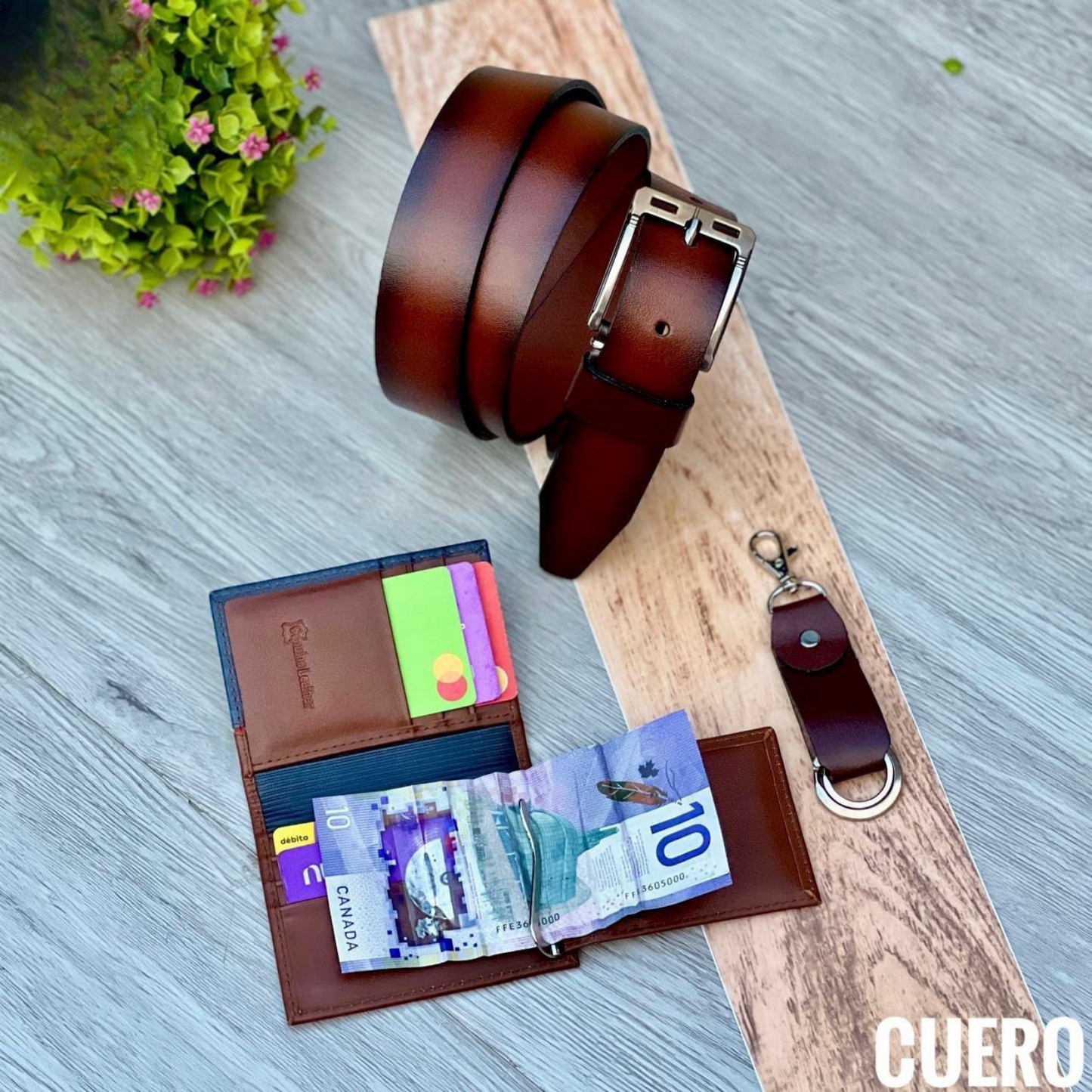 Trío Billetera, Correa y Llavero – Set Elegante para Regalo Masculino