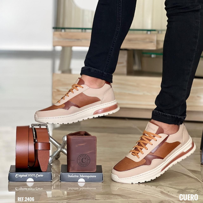 Trío Deportivo 2406 para Caballero en Cuero – Estilo Premium con Comodidad Urbana