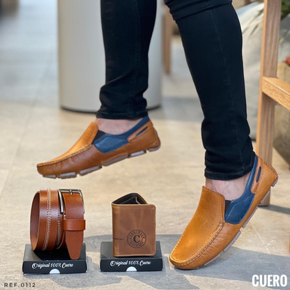 Trío 0112 para Caballero 100% Cuero – Estilo Premium con Diseño Exclusivo